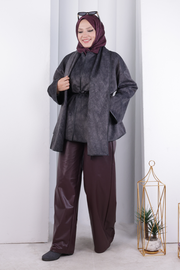Cape Detail Belted Jacket 1207 Charcoal — view 2