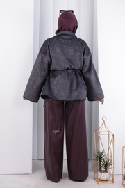Cape Detail Belted Jacket 1207 Charcoal — view 3