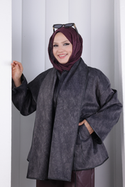 Cape Detail Belted Jacket 1207 Charcoal — view 4