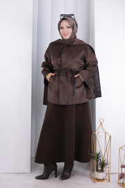 Cape Detail Belted Jacket 1207 Brown — view 2