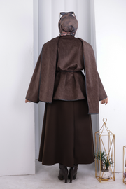 Cape Detail Belted Jacket 1207 Brown — view 3