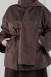 Cape Detail Belted Jacket 1207 Brown — view 5
