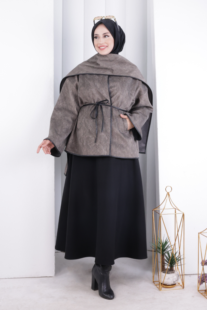 Cape Detail Belted Jacket 1207 Mink