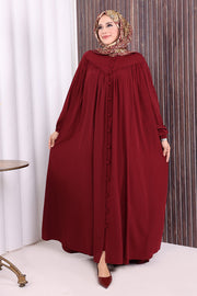 Button-Front Abaya with Pockets 6022 Burgundy - view 2
