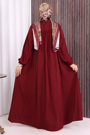 Button-Front Abaya with Pockets 6022 Burgundy - view 4