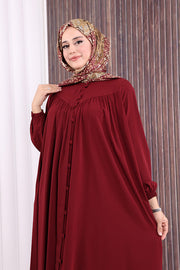 Button-Front Abaya with Pockets 6022 Burgundy - view 5