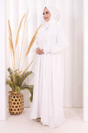 Yoke Detail Abaya with Shawl 7056 in Ecru, view 4