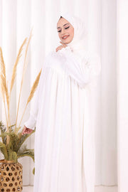 Yoke Detail Abaya with Shawl 7056 in Ecru, view 6