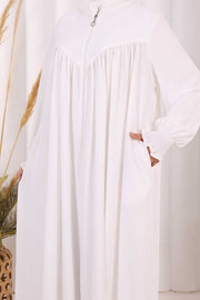 Yoke Detail Abaya with Shawl 7056 in Ecru, view 7
