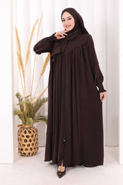 Yoke Detail Abaya with Shawl 7056 in Brown, view 2