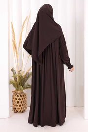 Yoke Detail Abaya with Shawl 7056 in Brown, view 4