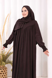 Yoke Detail Abaya with Shawl 7056 in Brown, view 5