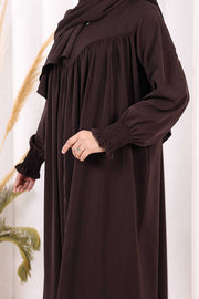 Yoke Detail Abaya with Shawl 7056 in Brown, view 6