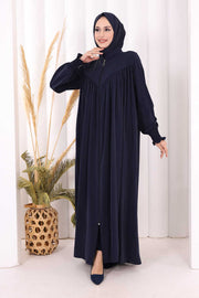 Yoke Detail Abaya with Shawl 7056 in Navy, view 2