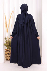 Yoke Detail Abaya with Shawl 7056 in Navy, view 4