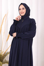 Yoke Detail Abaya with Shawl 7056 in Navy, view 5