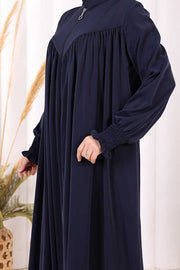 Yoke Detail Abaya with Shawl 7056 in Navy, view 6