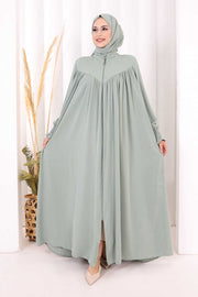Yoke Detail Abaya with Shawl 7056 in Mint, view 1