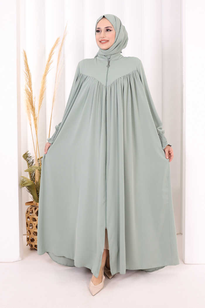 Yoke Detail Abaya with Shawl 7056 Mint