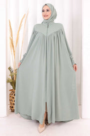 Yoke Detail Abaya with Shawl 7056 in Mint, view 3