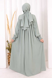 Yoke Detail Abaya with Shawl 7056 in Mint, view 4