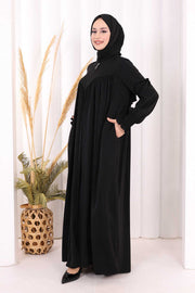 Yoke Detail Abaya with Shawl 7056 in Black, view 4