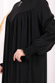 Yoke Detail Abaya with Shawl 7056 in Black, view 7