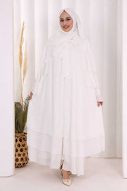 Tiered Hajj & Umrah Abaya with Shawl 7052 Ecru - view 1