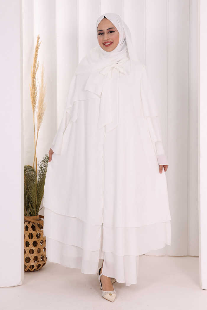 Tiered Hajj & Umrah Abaya with Shawl 7052 Ecru