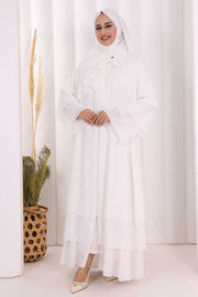Tiered Hajj & Umrah Abaya with Shawl 7052 Ecru - view 2