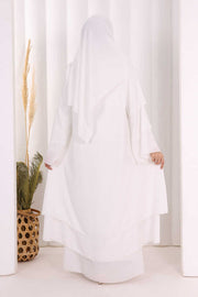 Tiered Hajj & Umrah Abaya with Shawl 7052 Ecru - view 3