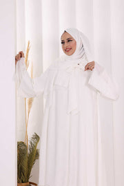 Tiered Hajj & Umrah Abaya with Shawl 7052 Ecru - view 4