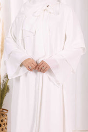 Tiered Hajj & Umrah Abaya with Shawl 7052 Ecru - view 5