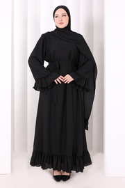 Ruffled Dress with Matching Hijab 6085 Black - view 2