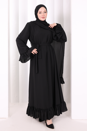 Ruffled Dress with Matching Hijab 6085 Black - view 3