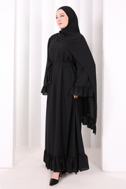 Ruffled Dress with Matching Hijab 6085 Black - view 4