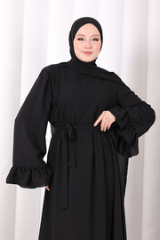 Ruffled Dress with Matching Hijab 6085 Black - view 6