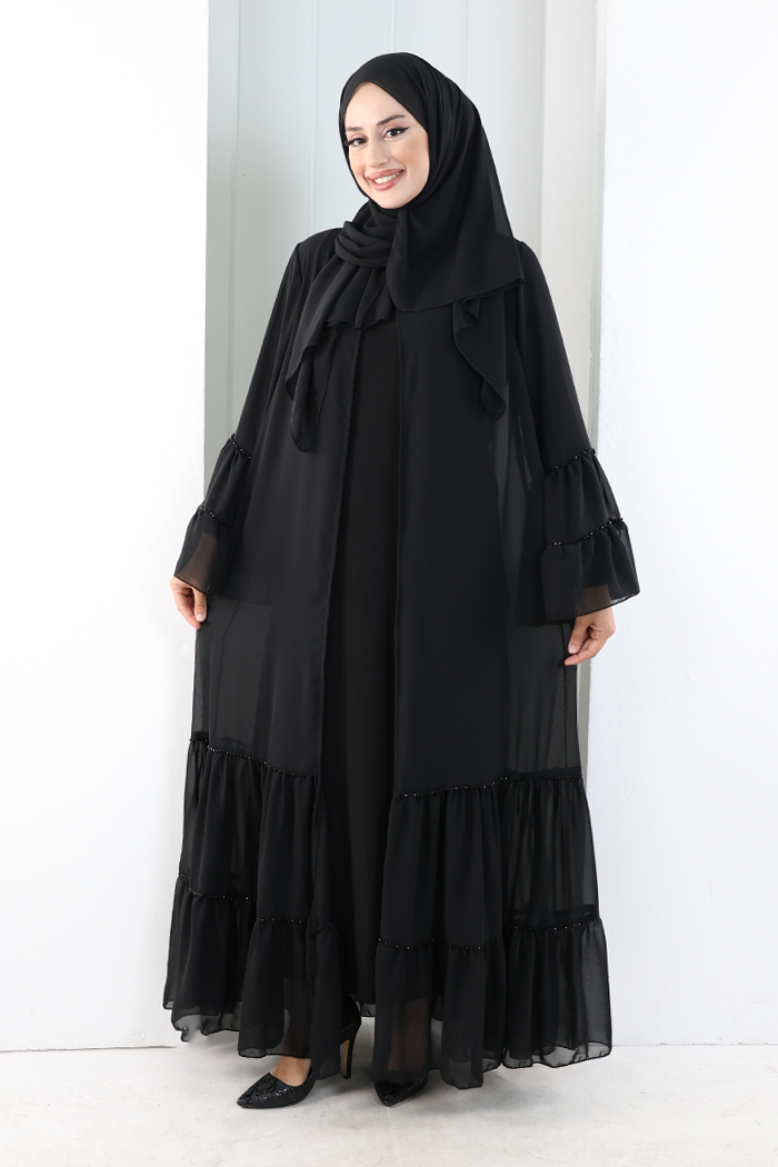 Embellished Abaya with Matching Hijab 7094 Black