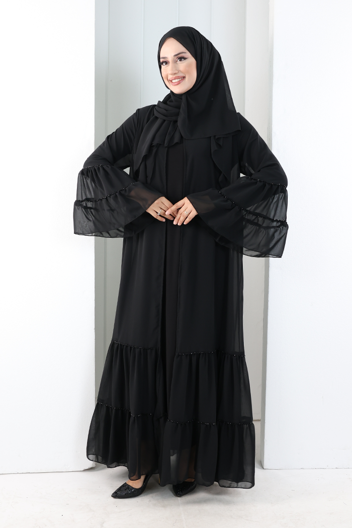 Embellished Abaya with Matching Hijab 7094 Black