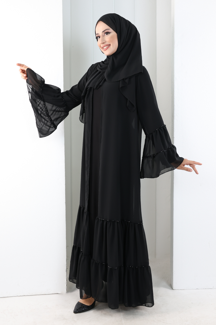 Embellished Abaya with Matching Hijab 7094 Black