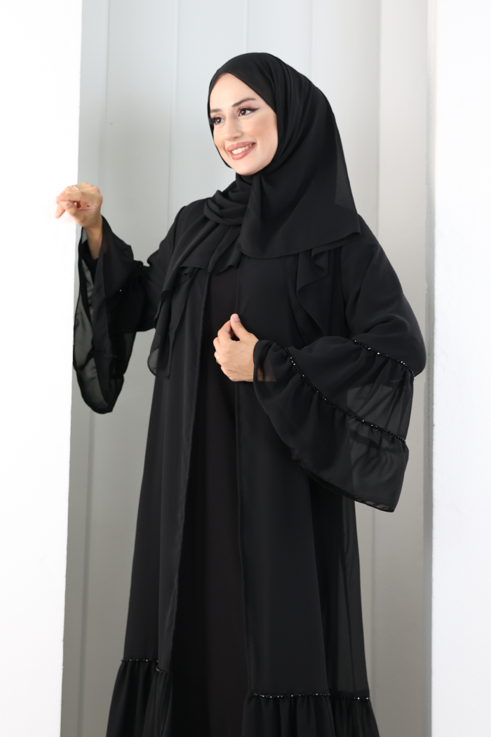 Embellished Abaya with Matching Hijab 7094 Black