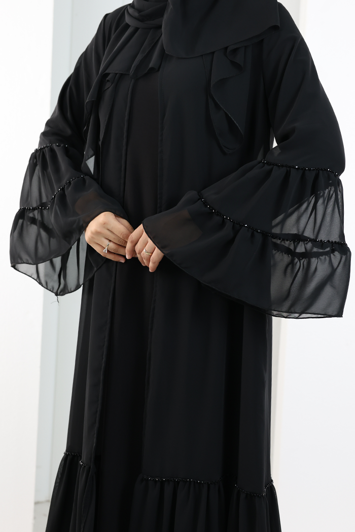 Embellished Abaya with Matching Hijab 7094 Black