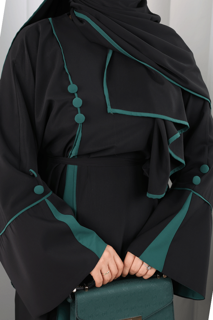 Trimmed Button-Detail Dress 6098 Emerald