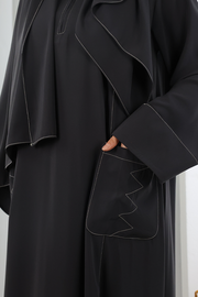 Decorative-Stitch Dress with Matching Hijab 7015 Charcoal