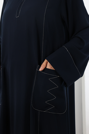 Decorative-Stitch Dress with Matching Hijab 7015 Navy