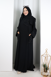 Decorative-Stitch Dress with Matching Hijab 7015 Black