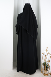 Decorative-Stitch Dress with Matching Hijab 7015 Black