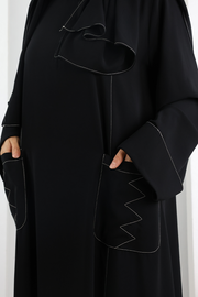 Decorative-Stitch Dress with Matching Hijab 7015 Black