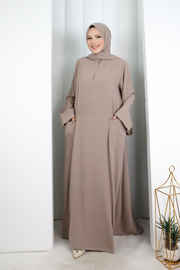 Decorative-Stitch Dress with Matching Hijab 7015 Mink