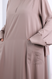 Decorative-Stitch Dress with Matching Hijab 7015 Mink